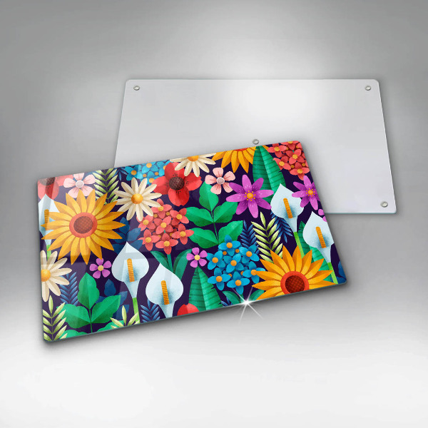 Glas Herdabdeckplatte Blumenwieseillustration