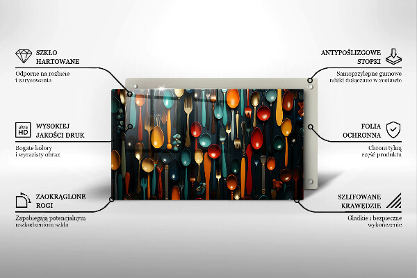 Glas Herdabdeckplatte Bunte Löffel und Gabeln