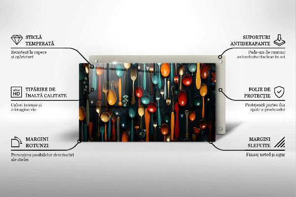 Glas Herdabdeckplatte Bunte Löffel und Gabeln