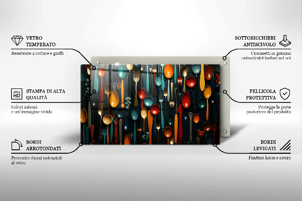 Glas Herdabdeckplatte Bunte Löffel und Gabeln