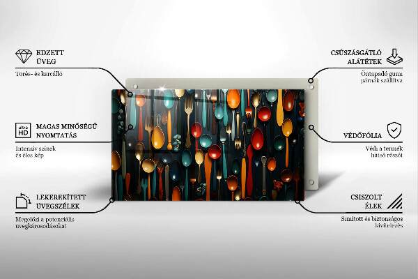 Glas Herdabdeckplatte Bunte Löffel und Gabeln