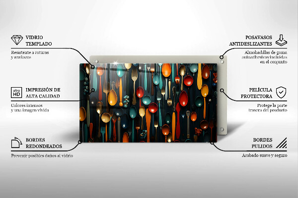 Glas Herdabdeckplatte Bunte Löffel und Gabeln