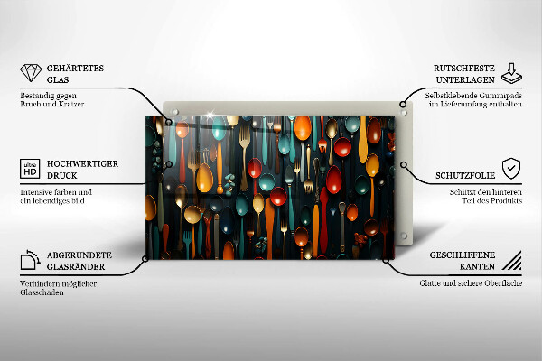 Glas Herdabdeckplatte Bunte Löffel und Gabeln