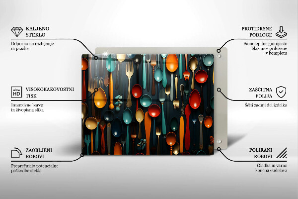 Glas Herdabdeckplatte Bunte Löffel und Gabeln
