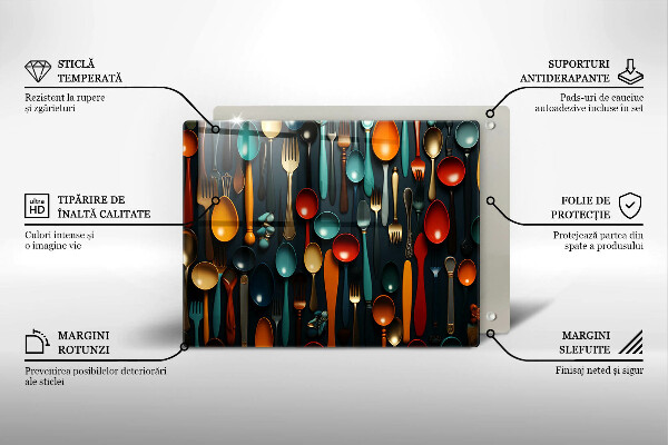 Glas Herdabdeckplatte Bunte Löffel und Gabeln