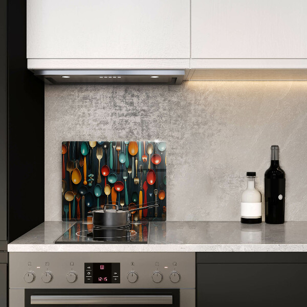 Glas Herdabdeckplatte Bunte Löffel und Gabeln