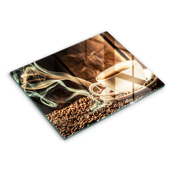 Glas Herdabdeckplatte Tasse und Kaffeebohnen