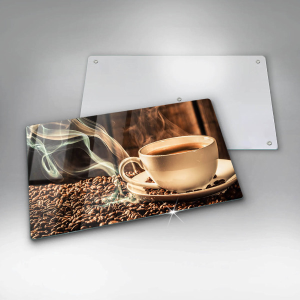 Glas Herdabdeckplatte Tasse und Kaffeebohnen