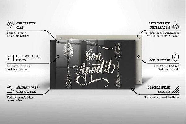 Glas Herdabdeckplatte Bon Appetit