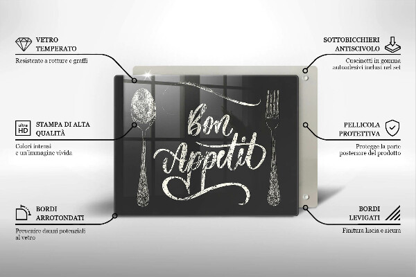 Glas Herdabdeckplatte Bon Appetit