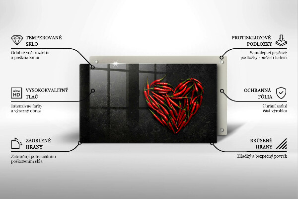 Glas Herdabdeckplatte Chili-Pfeffer-Herz