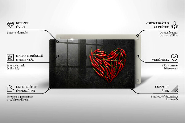Glas Herdabdeckplatte Chili-Pfeffer-Herz