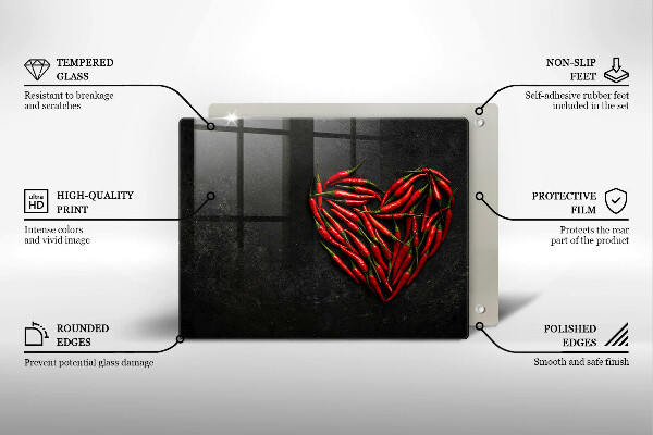 Glas Herdabdeckplatte Chili-Pfeffer-Herz