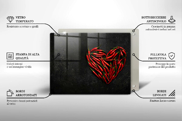 Glas Herdabdeckplatte Chili-Pfeffer-Herz