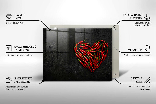 Glas Herdabdeckplatte Chili-Pfeffer-Herz