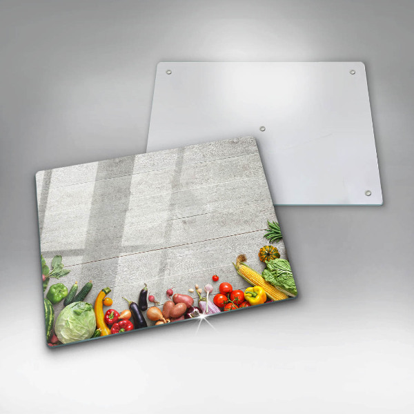 Glas Herdabdeckplatte Gemüse auf Brettern