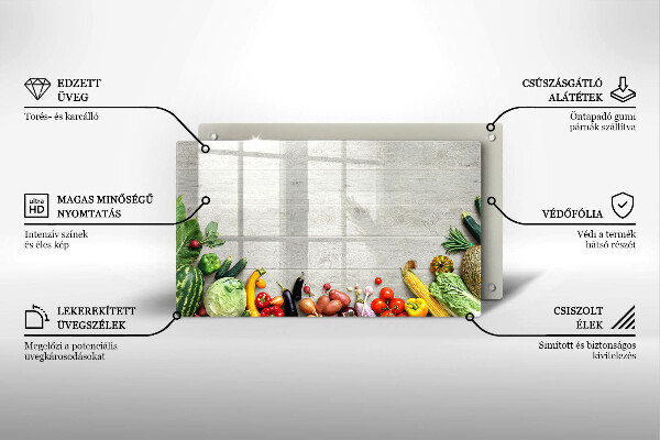 Glas Herdabdeckplatte Gemüse auf Brettern