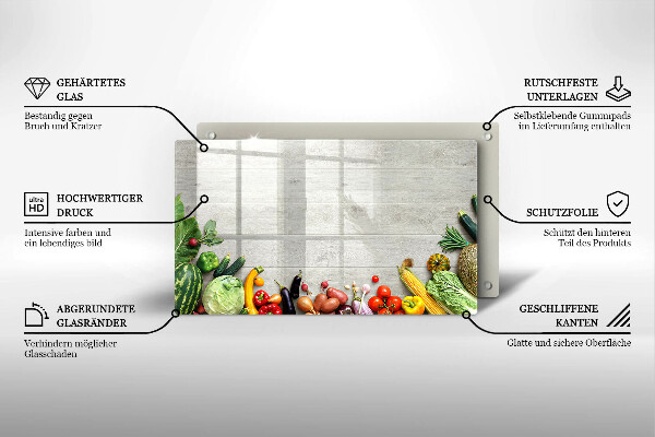 Glas Herdabdeckplatte Gemüse auf Brettern