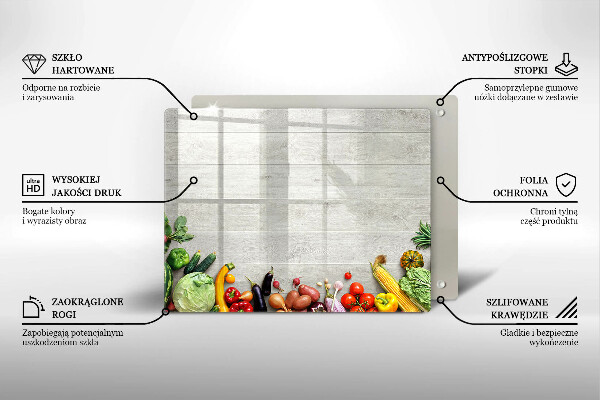 Glas Herdabdeckplatte Gemüse auf Brettern