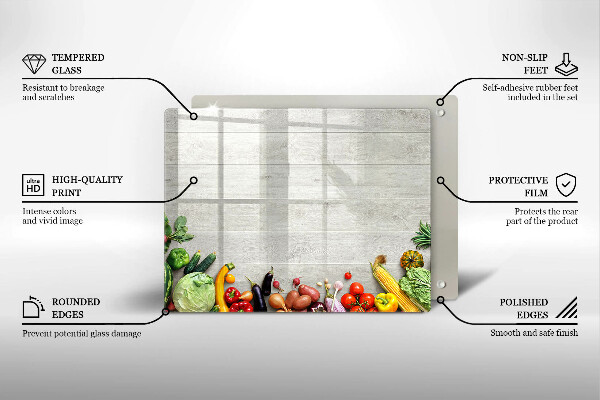 Glas Herdabdeckplatte Gemüse auf Brettern