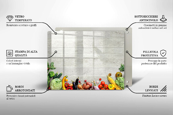 Glas Herdabdeckplatte Gemüse auf Brettern