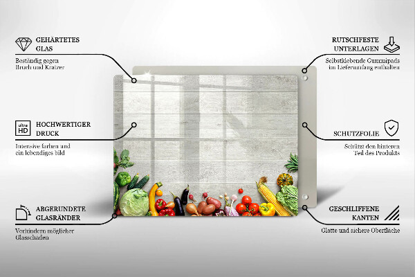 Glas Herdabdeckplatte Gemüse auf Brettern