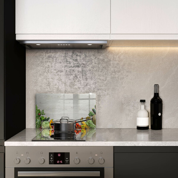 Glas Herdabdeckplatte Gemüse auf Brettern