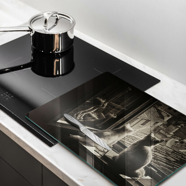 Glas Herdabdeckplatte Katzenstadt und Fenster