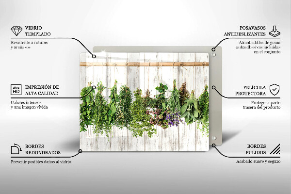 Glas Herdabdeckplatte Getrocknete Kräuter und Pflanzen