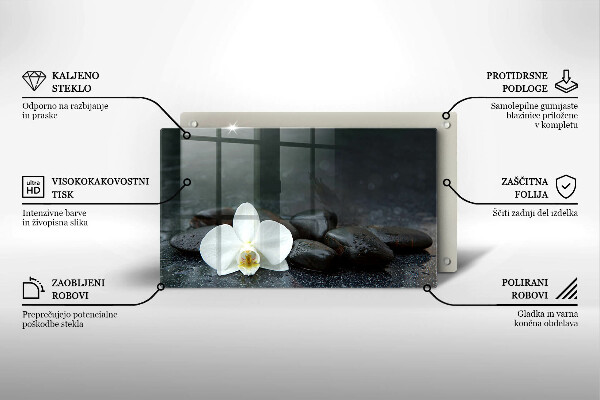 Glas Herdabdeckplatte Zen-Steine mit weißen Blüten