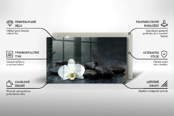 Glas Herdabdeckplatte Zen-Steine mit weißen Blüten