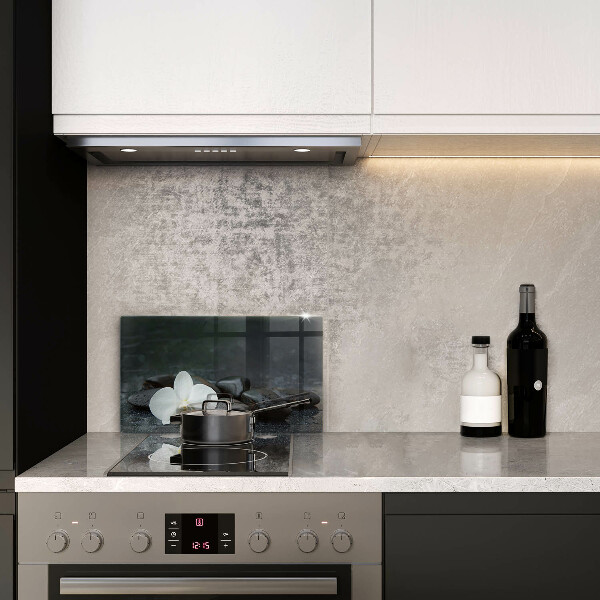 Glas Herdabdeckplatte Zen-Steine mit weißen Blüten