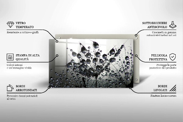 Glas Herdabdeckplatte Löwenzahn und Tau