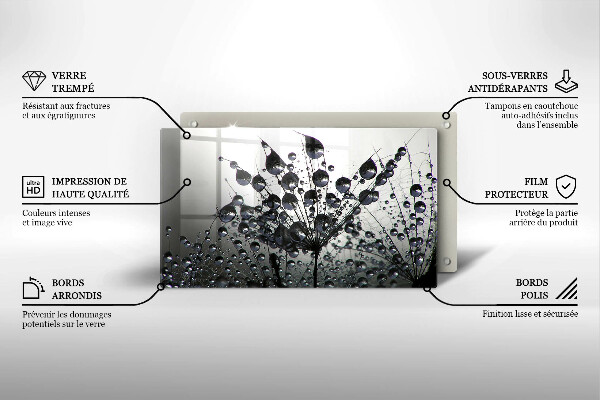 Glas Herdabdeckplatte Löwenzahn und Tau