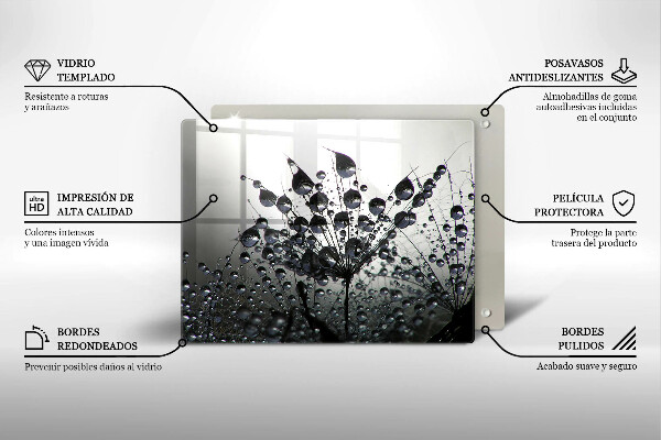 Glas Herdabdeckplatte Löwenzahn und Tau