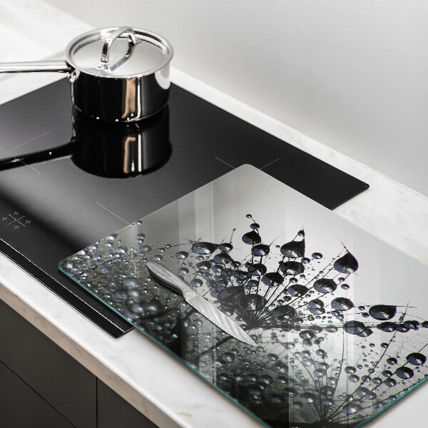 Glas Herdabdeckplatte Löwenzahn und Tau