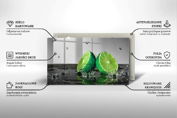 Glas Herdabdeckplatte Saftige Limetten und Wasser