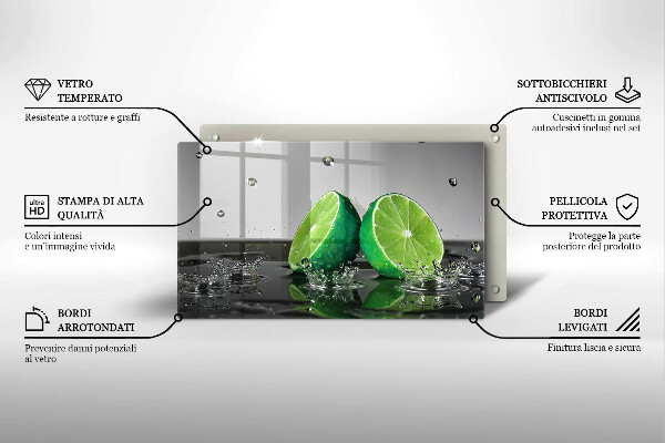 Glas Herdabdeckplatte Saftige Limetten und Wasser