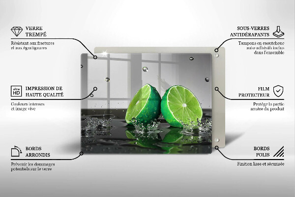 Glas Herdabdeckplatte Saftige Limetten und Wasser