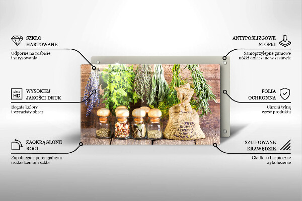 Glas Herdabdeckplatte Kräuter Gewürze und Holz