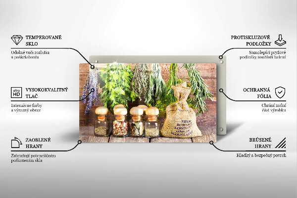 Glas Herdabdeckplatte Kräuter Gewürze und Holz