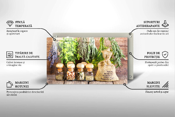 Glas Herdabdeckplatte Kräuter Gewürze und Holz