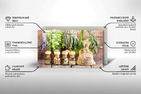 Glas Herdabdeckplatte Kräuter Gewürze und Holz