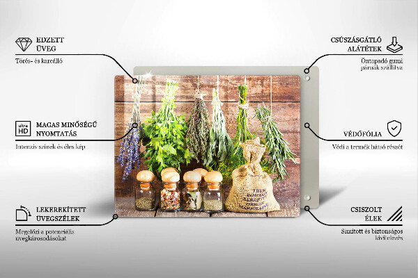 Glas Herdabdeckplatte Kräuter Gewürze und Holz