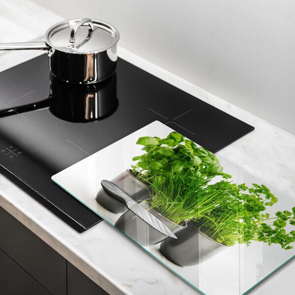 Glas Herdabdeckplatte Töpfe mit Kräutern