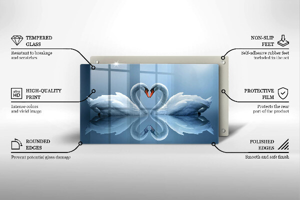 Glas Herdabdeckplatte Zwei Schwanenherzen