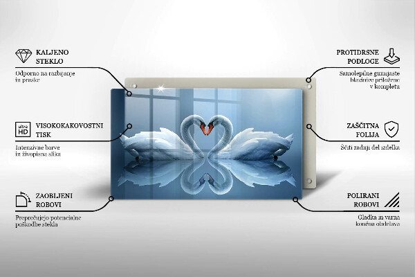 Glas Herdabdeckplatte Zwei Schwanenherzen