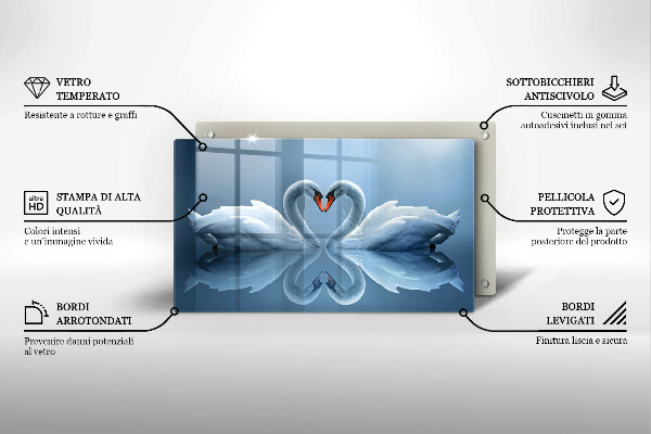 Glas Herdabdeckplatte Zwei Schwanenherzen