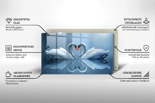 Glas Herdabdeckplatte Zwei Schwanenherzen