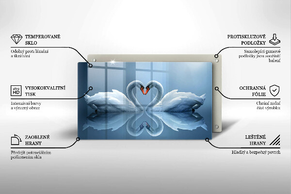 Glas Herdabdeckplatte Zwei Schwanenherzen